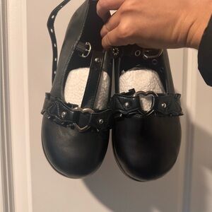 Black Women’s Mary Jane Shoes with Heart Detail